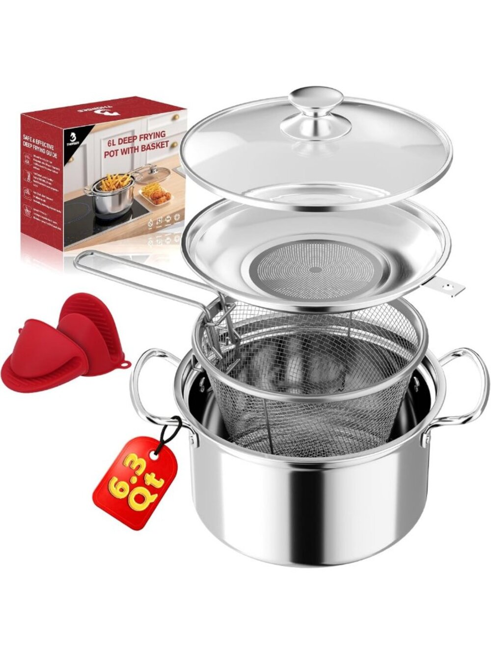 6L Deep Fryer Pot with Basket - Upgraded Stainless Steel Cooking Essential